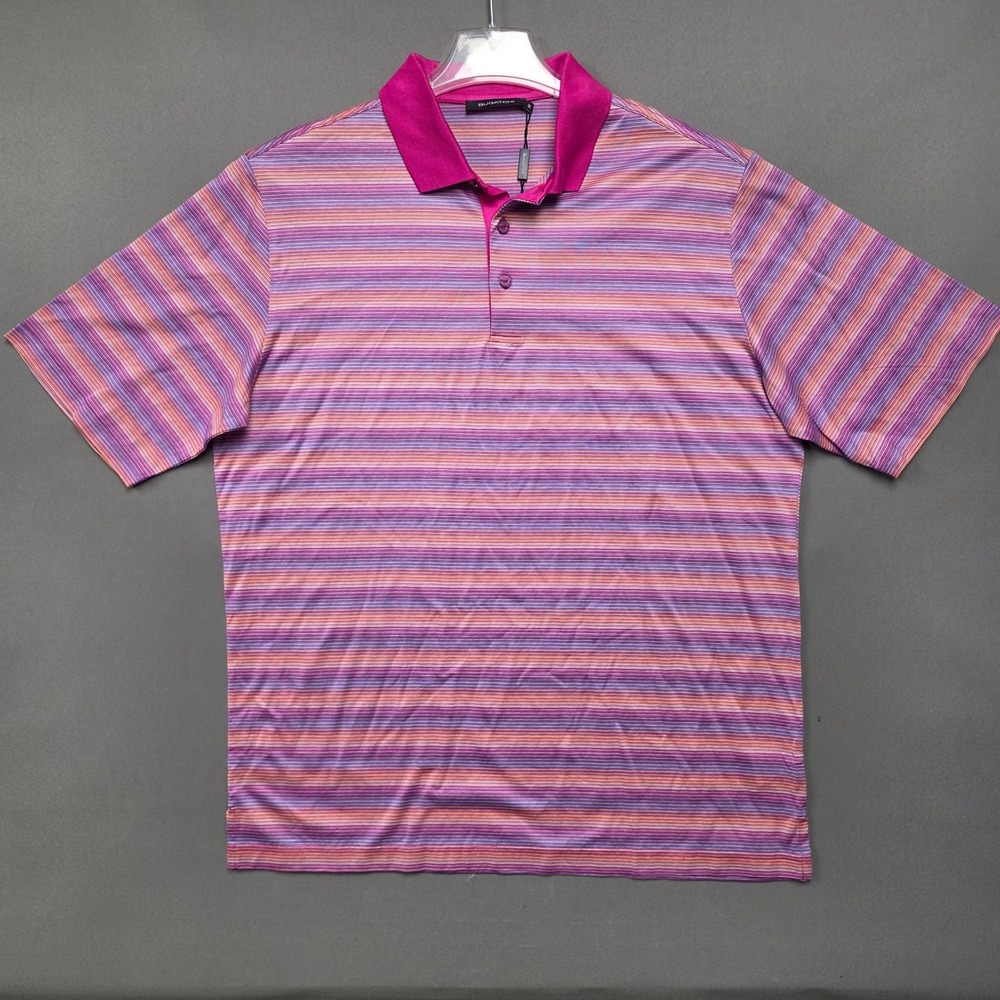 Bugatchi Polo Shirt Men's Mercerized Cotton Striped Iris Purple Size M